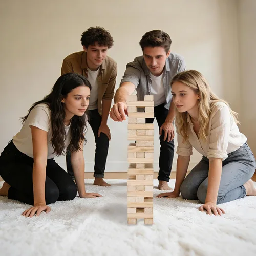 Vista 4 de Offelec Juegos de Bloques de Torre Tambaleante, Juego de Apilamiento de Bloques de Madera Grandes para Niños Adultos Familia, Juegos de Mesa