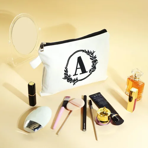 Vista 6 de Bolsa de cosméticos con combinación de letras bordadas, bolsa de regalo personalizada, adecuada para bodas, cumpleaños, vacaciones, es un gran