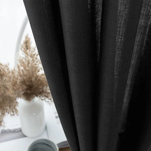 Vista 8 de Melodieux Cortinas Semitransparentes Negras de 63 Pulgadas de Largo para Ventanas Pequeñas de Sala de Estar y Dormitorio con Aspecto de Lino Rústico