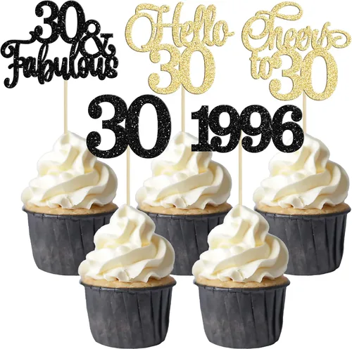 Vista 61 de Gyufise Paquete de 24 adornos negros para cupcakes de 10.º cumpleaños con purpurina negra 10 Ten Hello 10 Dights dobles desde 2015 para decoraciones
