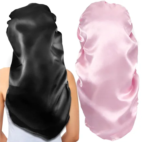 Vista 10 de 2 gorros largos de satén para dormir, gorro de trenzas extra grandes para dormir, cabello largo, gorro de banda elástica suave y cómodo para mujer