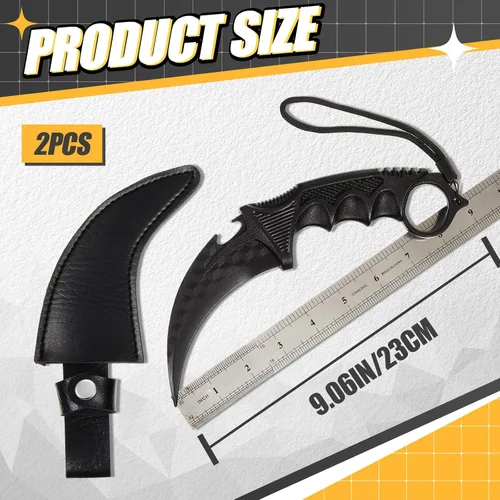 Vista 2 de Lasnten - Juego de 2 cuchillos falsos para entrenamiento Karambit con funda for Beginner Plastic Airsoft Knife Trainer Tool for Halloween Props