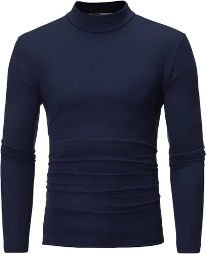 Vista 6 de Camisetas negras para hombre 2023 de manga larga cuello alto cálido suéter casual suave cómodo sólido Mock Pullover Undershirt