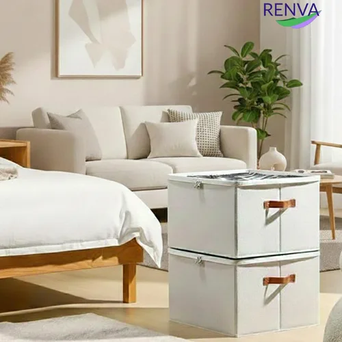 Vista 5 de RENVA Shoe Organizer for Closet, Foldable Shoe Storage Bins with Clear Cover, Large Shoe Box Storage Container with two sides PU handles, Fits up to