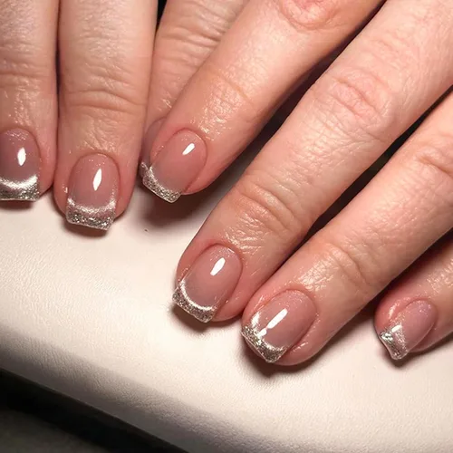 Vista 8 de Uñas postizas a presión con punta francesa verde, uñas postizas cuadradas cortas con diseños de cuentas de flores en 3D, uñas de verano, uñas Verde