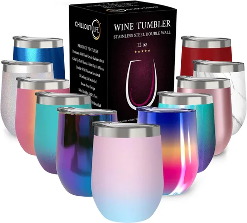 Vista 40 de CHILLOUT LIFE - Vaso de acero inoxidable de 12 onzas con tapa y caja de regalo, diseño de viaje con recubrimiento en polvo, aislamiento al vacío