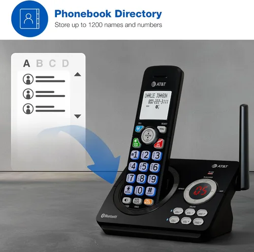 Vista 8 de AT&T Teléfono inalámbrico DECT 6.0 - Bloqueador de llamadas inteligente, Bluetooth conecta a la celda, anuncio de identificación de llamadas