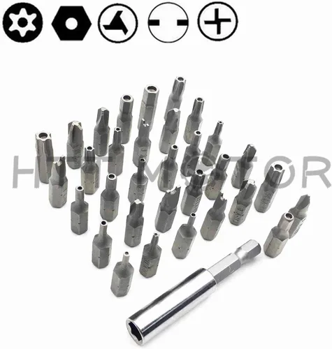 Vista 4 de Juego de puntas de seguridad Phillips Torx Hex Star de 33 piezas a prueba de manipulaciones [P/N: ET001-33-BK]
