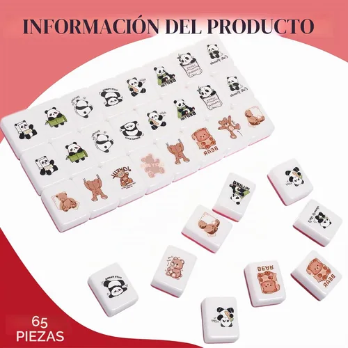 Vista 5 de Vita Mahjong - Juego de azulejos de 65 piezas, juego de mesa para 2 Panda y oso pardo
