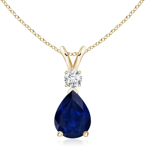 Vista 37 de Angara Colgante de lágrima de zafiro azul natural con diamante en plata/oro macizo de 14 quilates/platino Cumpleaños, compromiso, aniversario