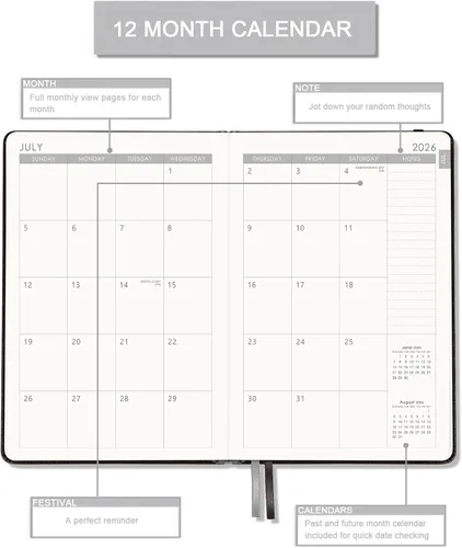 Vista 4 de Agenda 2026-2027 – Agenda semanal mensual 2026-2027 con calcomanías, julio 2026 a junio 2027, 5.75 x 8.25 pulgadas, calendario 26-27, papel premium