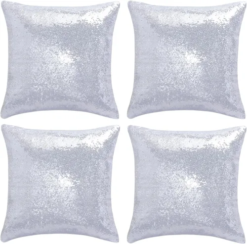 Vista 13 de Juego de 4 fundas de almohada decorativas con lentejuelas negras cuadradas para silla, sofá, cama, dormitorio, sala de estar, decoración para bodas