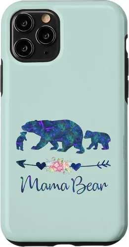 Vista 29 de Teal Blue Purple Floral Mama Bear and Two Cubs Green Mint Case for iPhone 16