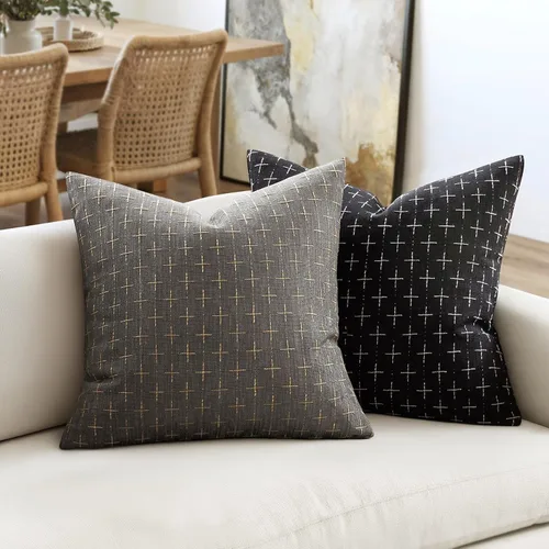 Vista 4 de MIULEE - Juego de 2 fundas de almohada decorativas de lino de arpillera, modernas, estilo campestre, rústicas, tejidas, con textura, para sofá, Gris