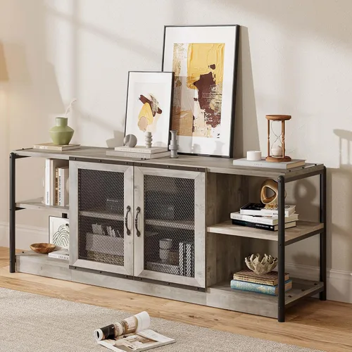 Vista 13 de [Usado] IDEALHOUSE Soporte de TV Farmhouse para televisores de 75/80 pulgadas, centro de entretenimiento con gabinete de almacenamiento, mesa
