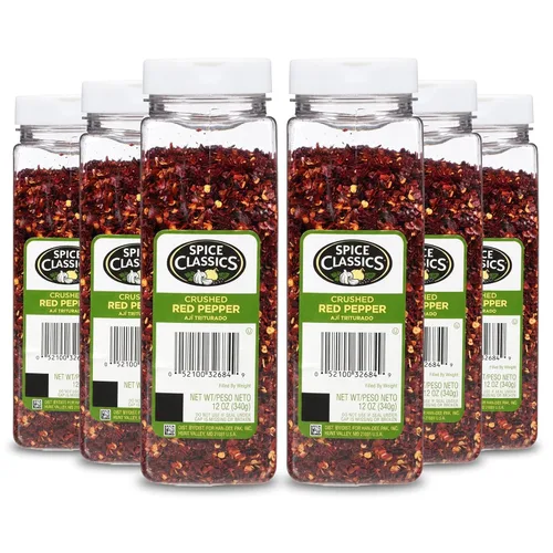 Vista 6 de Spice Classics Pimiento rojo triturado, 12 oz – Un recipiente de 12 onzas de hojuelas de chile rojo secas y trituradas, excelente para pizza, sopa