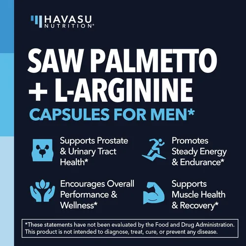 Vista 3 de Saw Palmetto 500 mg y L-Arginina 500 mg – Salud de la próstata y suplementos de óxido nítrico para hombres – 60 unidades – Apoyo a la función