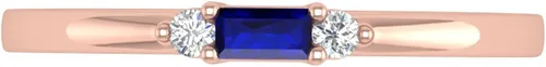Vista 3 de FINEROCK Anillo de boda con forma de baguette de 0.15 quilates con zafiro azul y diamante blanco redondo en oro de 10 quilates