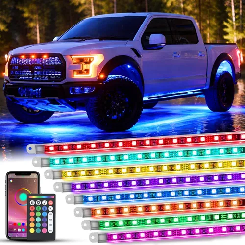 Vista 12 de Nilight 4 Piezas Tiras de Luces de Acento de Neón Underglow de Aluminio 396 LEDs Color de Ensueño Asistencia de Puerta Función Activa de Sonido