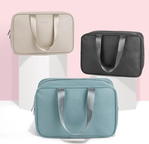 Vista 7 de Narwey Neceser de tamaño completo, bolsa de cosméticos grande, bolsa de maquillaje de viaje, organizador para mujeres y niñas, A-Negro, L, Bolsa