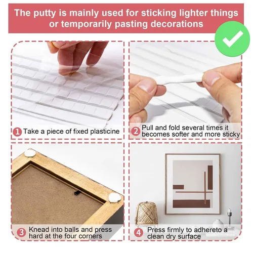 Vista 4 de 96 Piezas de Adhesivo Pegajoso para Póster, Masilla Pegajosa de Montaje Reutilizable Removible No Tóxica para Colgar en la Pared DIY (Blanco)
