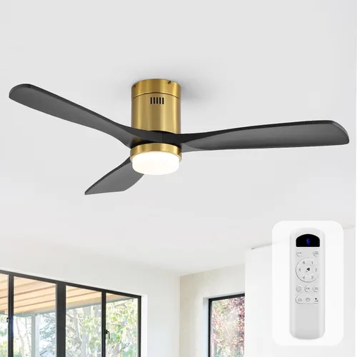 Vista 29 de Sofucor Ventiladores de techo inteligentes de 52 pulgadas con luces - montaje al ras de perfil bajo, modernos ventiladores de techo de madera maciza
