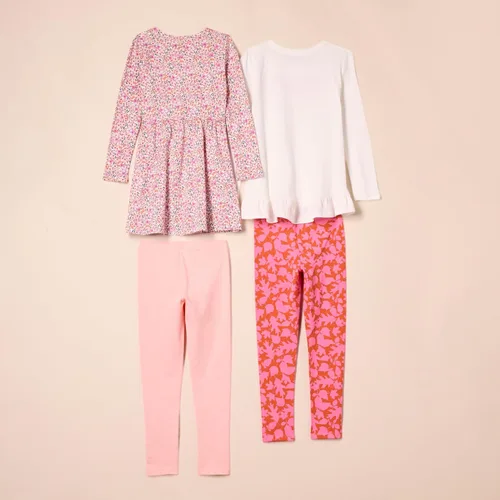 Vista 2 de Tienda Essentials Conjunto de traje de manga larga para niñas y niños pequeños, paquete de 4