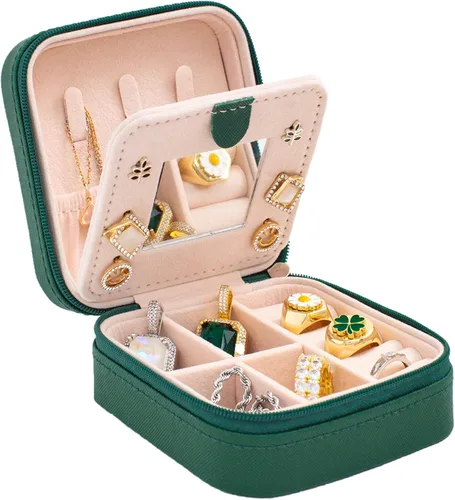 Vista 19 de KElofoN Estuche de viaje para joyas Caja de viaje para joyas Organizador de joyas de viaje Pequeño estuche organizador de joyas para niñas y mujeres