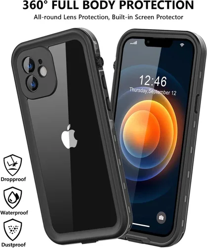 Vista 5 de Protebox Funda impermeable para iPhone 12 Mini con protector de pantalla integrado, a prueba de golpes, a prueba de polvo, protección de cuerpo