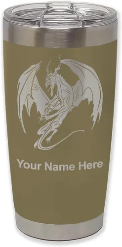 Vista 19 de LaserGram Vaso aislado al vacío de 20 onzas, dragón, grabado personalizado incluido (negro)