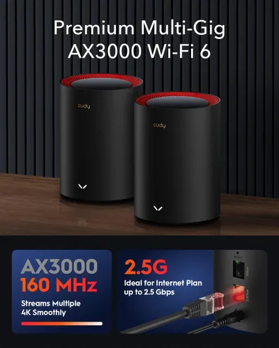 Vista 2 de Cudy AX3000 Wi-Fi 6 2.5G Mesh System, cubre hasta 4800 pies cuadrados, reemplaza el enrutador y extensor inalámbricos, soporta retorno Ethernet