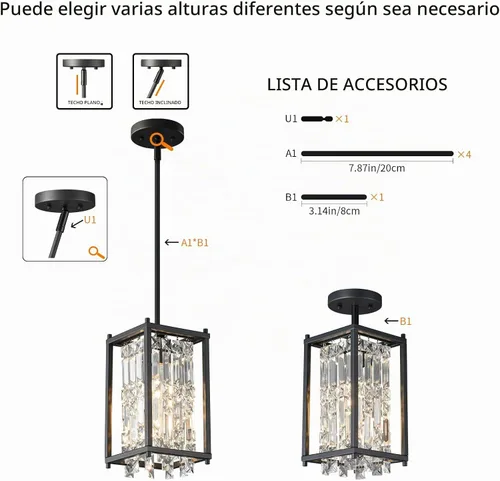 Vista 4 de LMQNINE Modernas lámparas colgantes negras para isla de cocina, lámpara de araña de cristal, iluminación colgante ajustable de granja para comedor