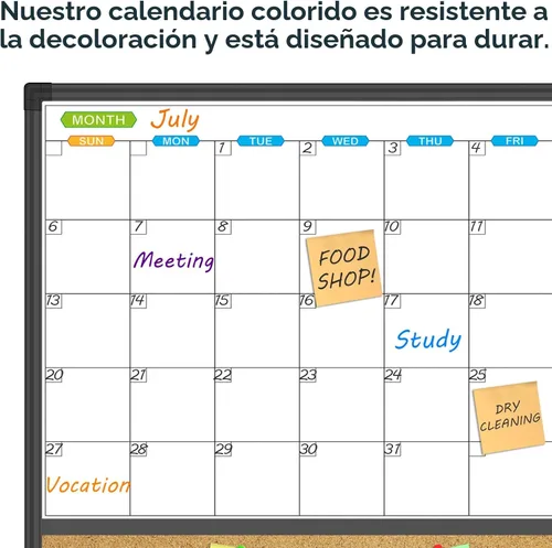 Vista 3 de JILoffice Calendario magnético con combinación de pizarra blanca y tablero de corchos de anuncios, tablero combinado de 24 x 18 pulgadas, marco