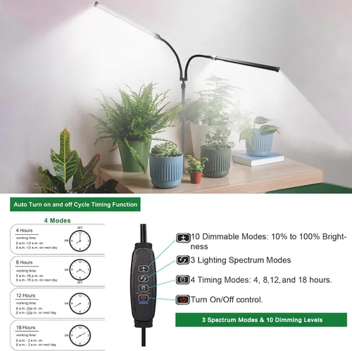 Vista 7 de Luces de cultivo profesionales para plantas de interior, espectro completo 2026 Upgrade,162 LEDs, Height Adjustable 13-38", 3 Spectrum Modes,10