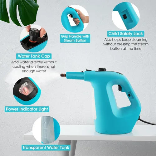 Vista 6 de S AFSTAR Limpiador de vapor de mano, vaporizador presurizado de 1400 W con accesorios de 14 piezas y bloqueo para niños, mopa de vapor portátil