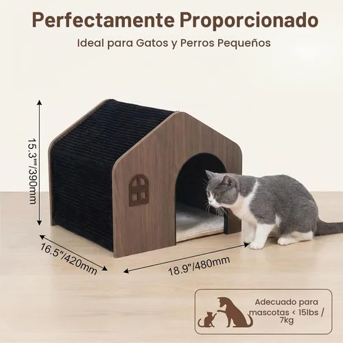 Vista 5 de Casa moderna de madera para gatos de interior, cama cueva cerrada de grado