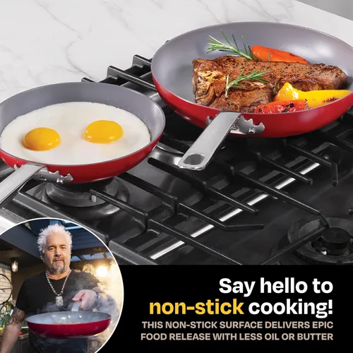 Vista 3 de Guy Fieri's Flavortown Juego de utensilios de cocina de cerámica de 2 piezas, sartenes antiadherentes de 10 y 12 pulgadas, utensilios de cocina