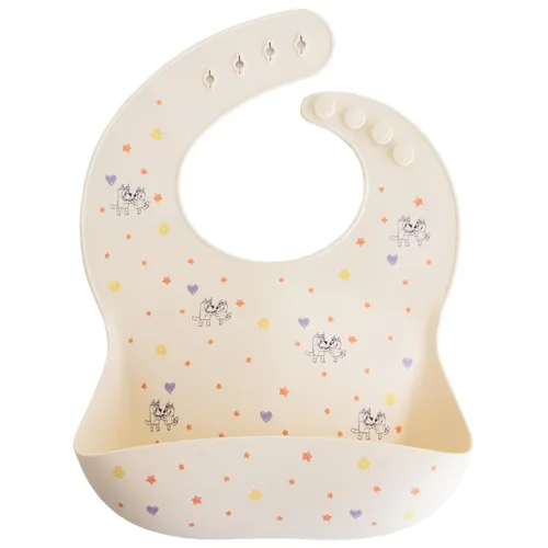 Vista 123 de Mushie - Babero de silicona para bebé, ajustable y resistente al agua (abejas) De 4 a 24 meses, lavable a máquina, correa ajustable