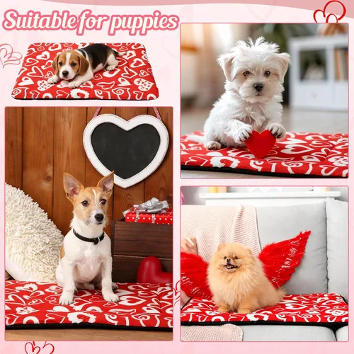 Vista 3 de Paquete de 2 tapetes autocalentables para gatos, diseño de corazón rojo y blanco que refleja el calor corporal, cama autocalentable, lavable a
