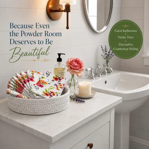 Vista 4 de 100 servilletas florales coloridas para invitados, toallas de mano de papel para baño, primavera, jardín, boda, despedida de soltera, decoración