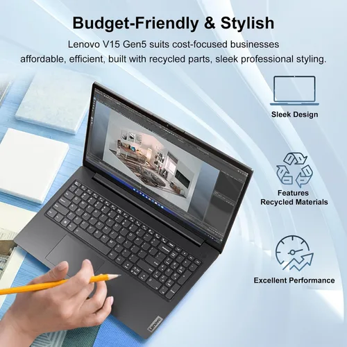 Vista 4 de Lenovo V15 Gen 5 15.6" Business & Student Laptop, 8GB DDR5 RAM, 1TB SSD