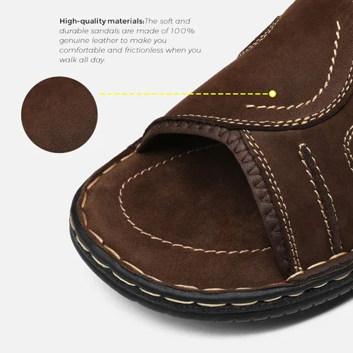 Vista 2 de Jousen Sandalias de cuero para hombre, sandalias de pescador retro para exteriores con soporte de arco para hombre