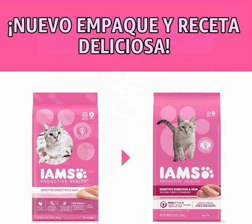 Vista 8 de IAMS Proactive Health Sensitive Digestion Alimento seco para gatos, pavo