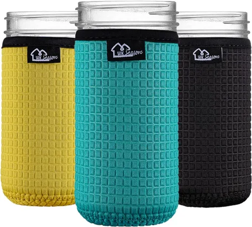 Vista 9 de WKieason - Funda de neopreno de boca ancha para tarros de 16 a 24 onzas, fundas para tarros Mason de 16 onzas, 24 onzas, funda de boca ancha