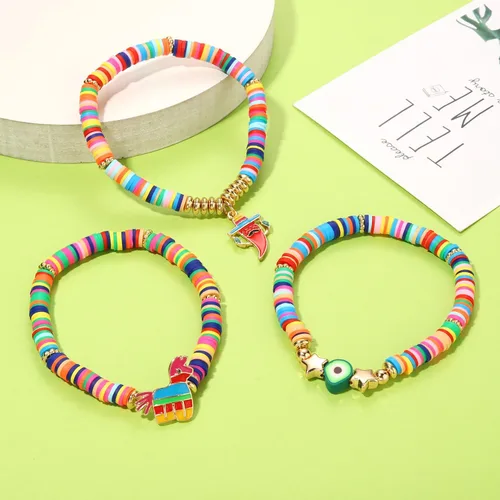 Vista 297 de Surfer Heishi - Pulseras apilables para mujer, apilables, de vinilo arcoíris, disco de arcilla, pulseras elásticas para la amistad, joyería bohemia