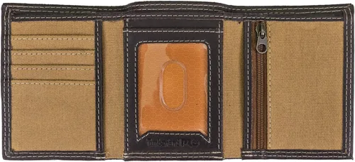 Vista 4 de Timberland PRO Billetera triple RFID de cuero de lona para hombre con bolsillos con cremallera