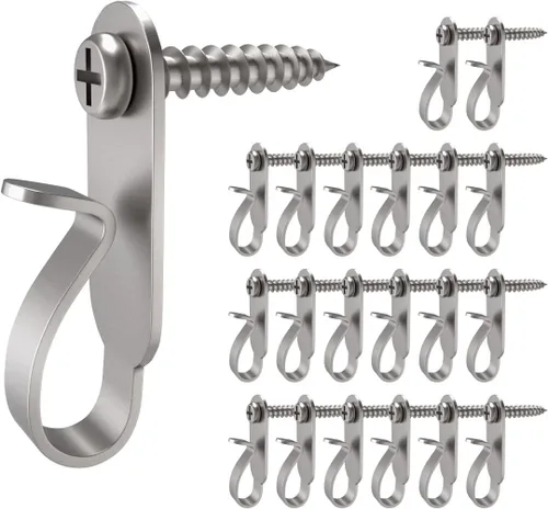 Vista 8 de Ganchos para colgar luces, ganchos de tornillo para luces colgantes, clips LED, acero inoxidable, negro, paquete de 20