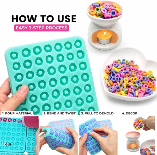 Vista 5 de Fruit Rings - Molde de bucle de cereales para 49 cavidades, para cera derretida, jabón, resina, arcilla de silicona flexible (Natucraft)