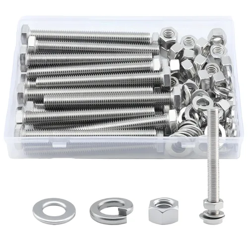 Vista 18 de Tornillo de cabeza hexagonal 1/4-20 x1 (20 unidades), tuercas de bloqueo, kits de arandelas planas y de bloqueo, acero inoxidable 304 18-8