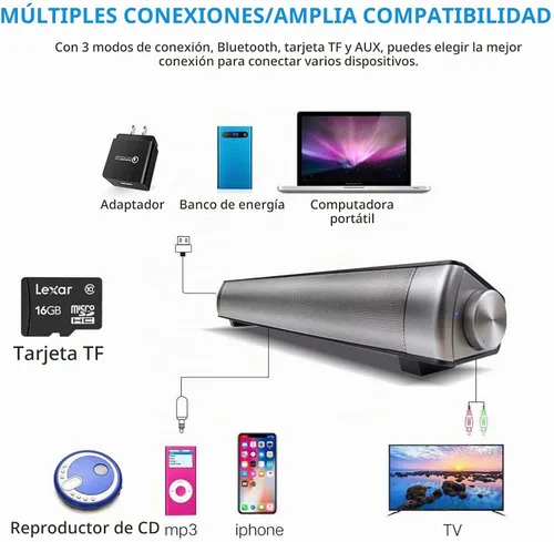 Vista 6 de TOPROAD Barra de sonido, barra de sonido con cable e inalámbrico Bluetooth 5.0, micrófono integrado, para teléfono celular/tablet/proyector